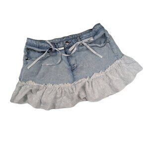 Hot Topic Sweet Society Skirt Womens XL Indigo White Eyelet Ruffle Bow stretch